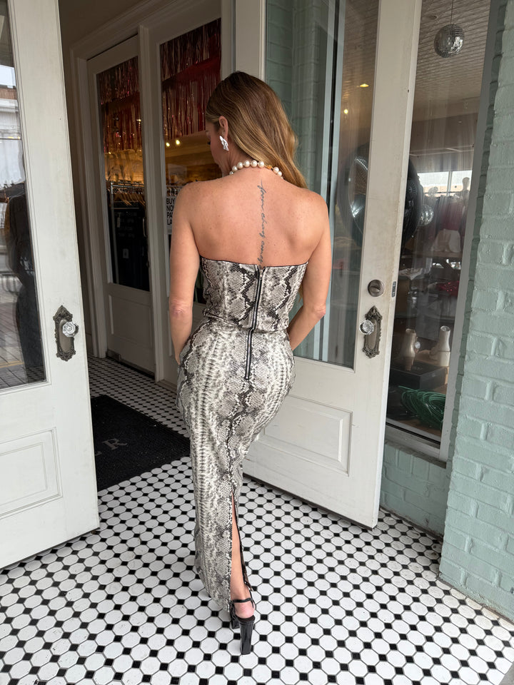 Briar Snakeskin Sweetheart Top Midi Dress-Dresses-fore collection-Shop with Bloom West Boutique, Women's Fashion Boutique, Located in Houma, Louisiana