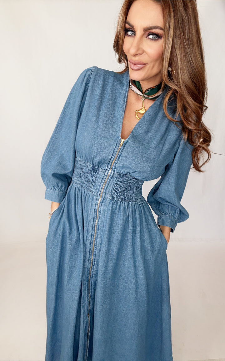Blue Kiss Zip Dress-Dresses-Entro-Shop with Bloom West Boutique, Women's Fashion Boutique, Located in Houma, Louisiana