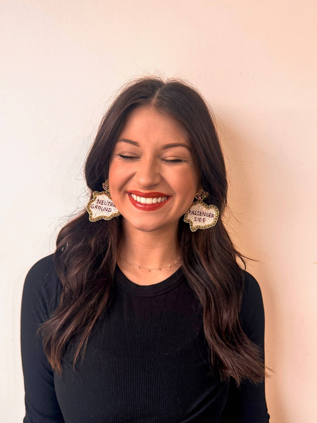 Sidewalk Side/Neutral Ground Mardi Gras Beaded Earrings-Earrings-La Luna Belle LLC-Shop with Bloom West Boutique, Women's Fashion Boutique, Located in Houma, Louisiana