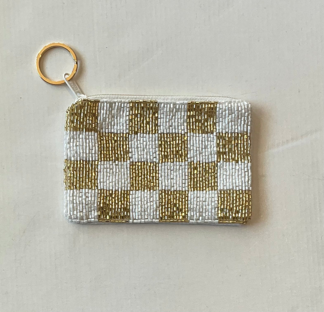Checkered White/Gold Keychain pouch-Keychains-Treasure Jewels-Shop with Bloom West Boutique, Women's Fashion Boutique, Located in Houma, Louisiana