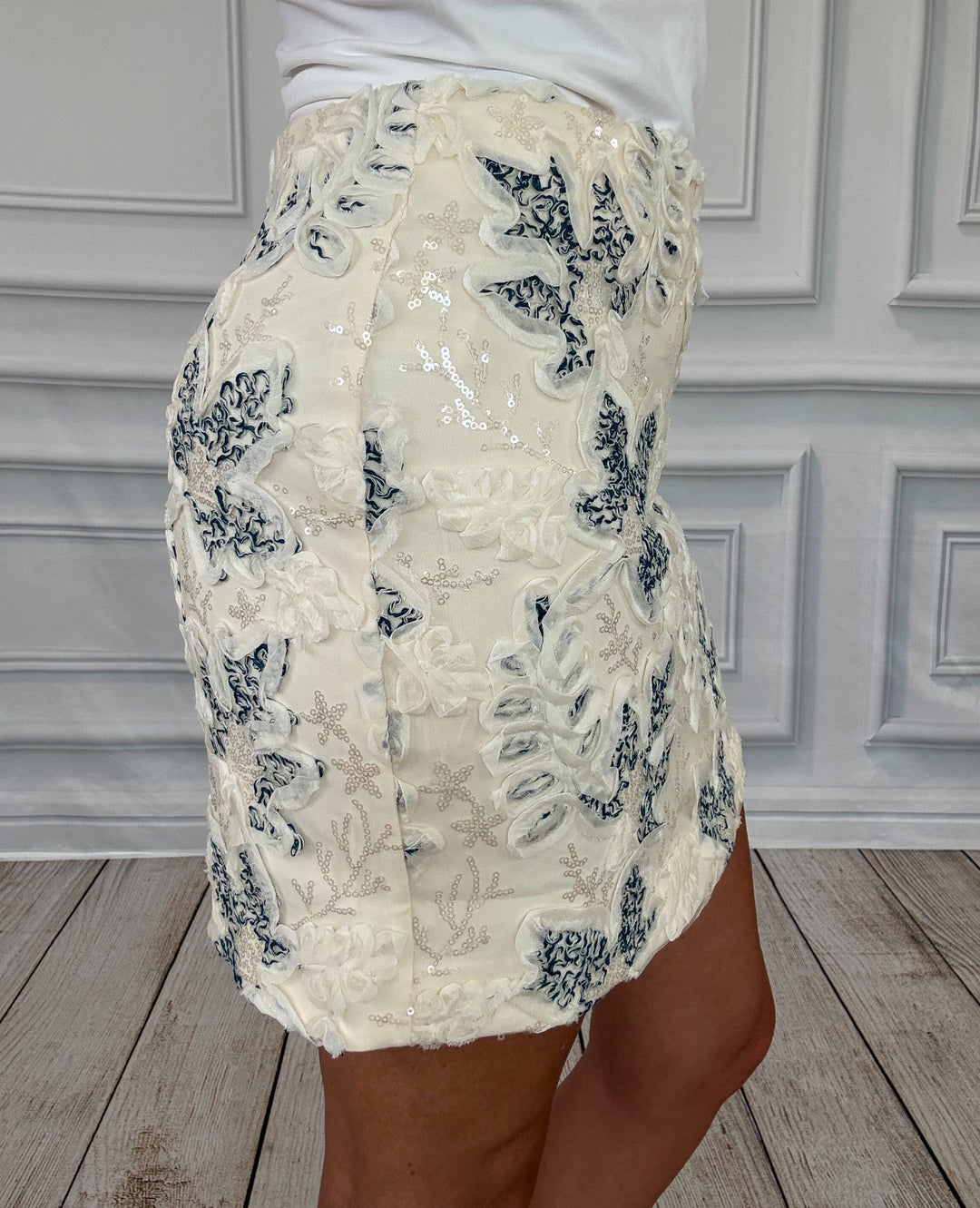Porcelain Bloom Embroidered Mini Skirt-mini skirt-2.7 August Apparel-Shop with Bloom West Boutique, Women&
