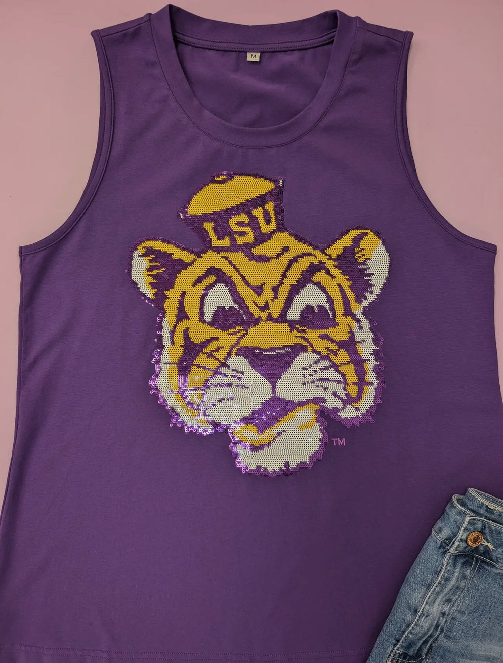 LSU Vintage Tiger (Licensed) Sequin Tank-Graphic Tees-Bomb Designs-Shop with Bloom West Boutique, Women's Fashion Boutique, Located in Houma, Louisiana