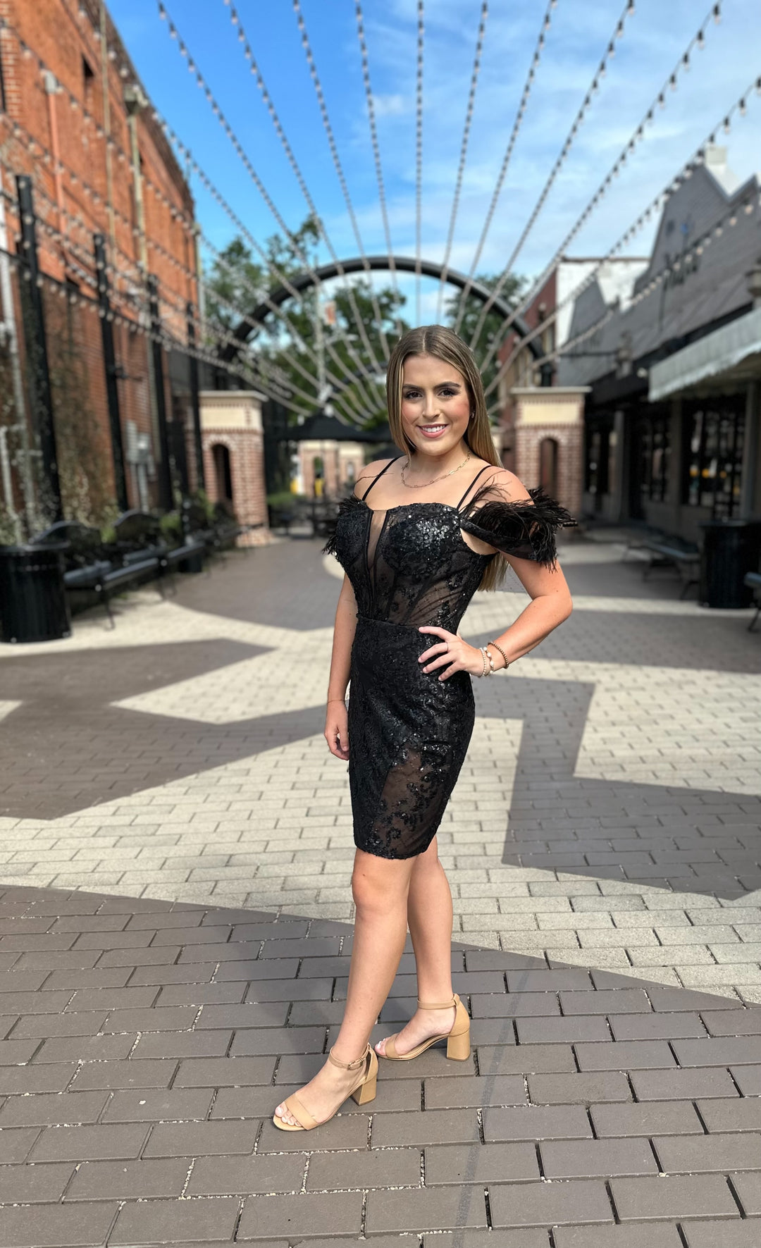 Annabeth Glitter V-Neck Feathered Sleeve Dress-Semi Formal Dresses-juliet-Shop with Bloom West Boutique, Women's Fashion Boutique, Located in Houma, Louisiana