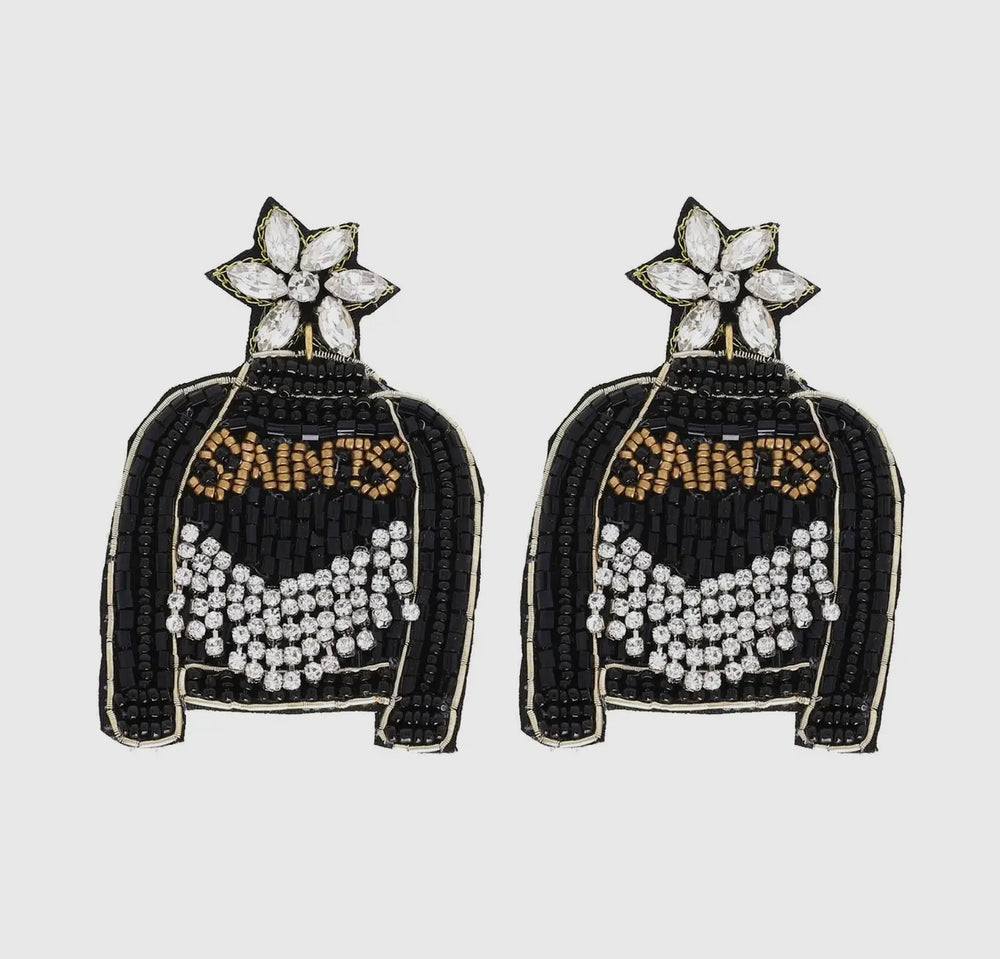 New Orleans Saints Jacket Dangle Earrings-Earrings-Sophia Collection-Shop with Bloom West Boutique, Women's Fashion Boutique, Located in Houma, Louisiana