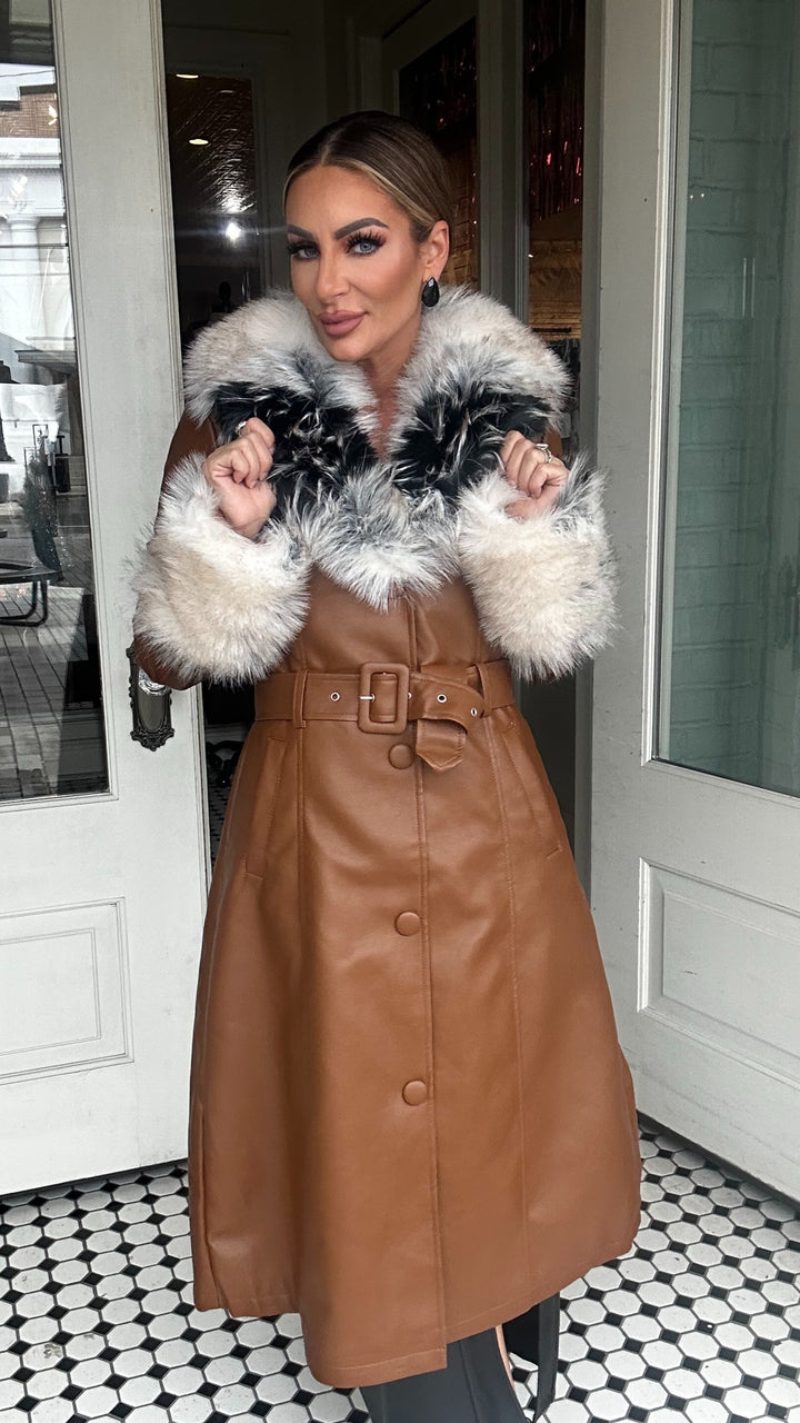 Baxter Faux Leather W/Fur Trim Trench Coat-Jackets-Azalea Wang-Shop with Bloom West Boutique, Women's Fashion Boutique, Located in Houma, Louisiana