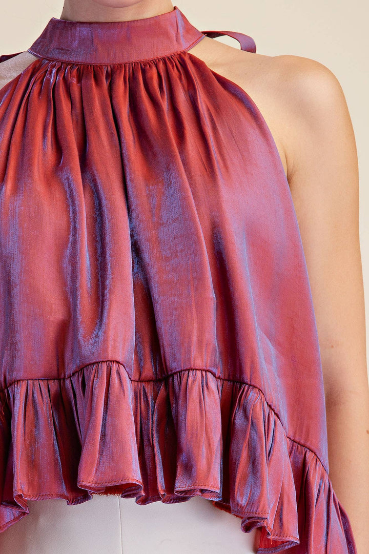 Ruffle Halter Top With Back Neck Tie-Glam-Shop with Bloom West Boutique, Women&