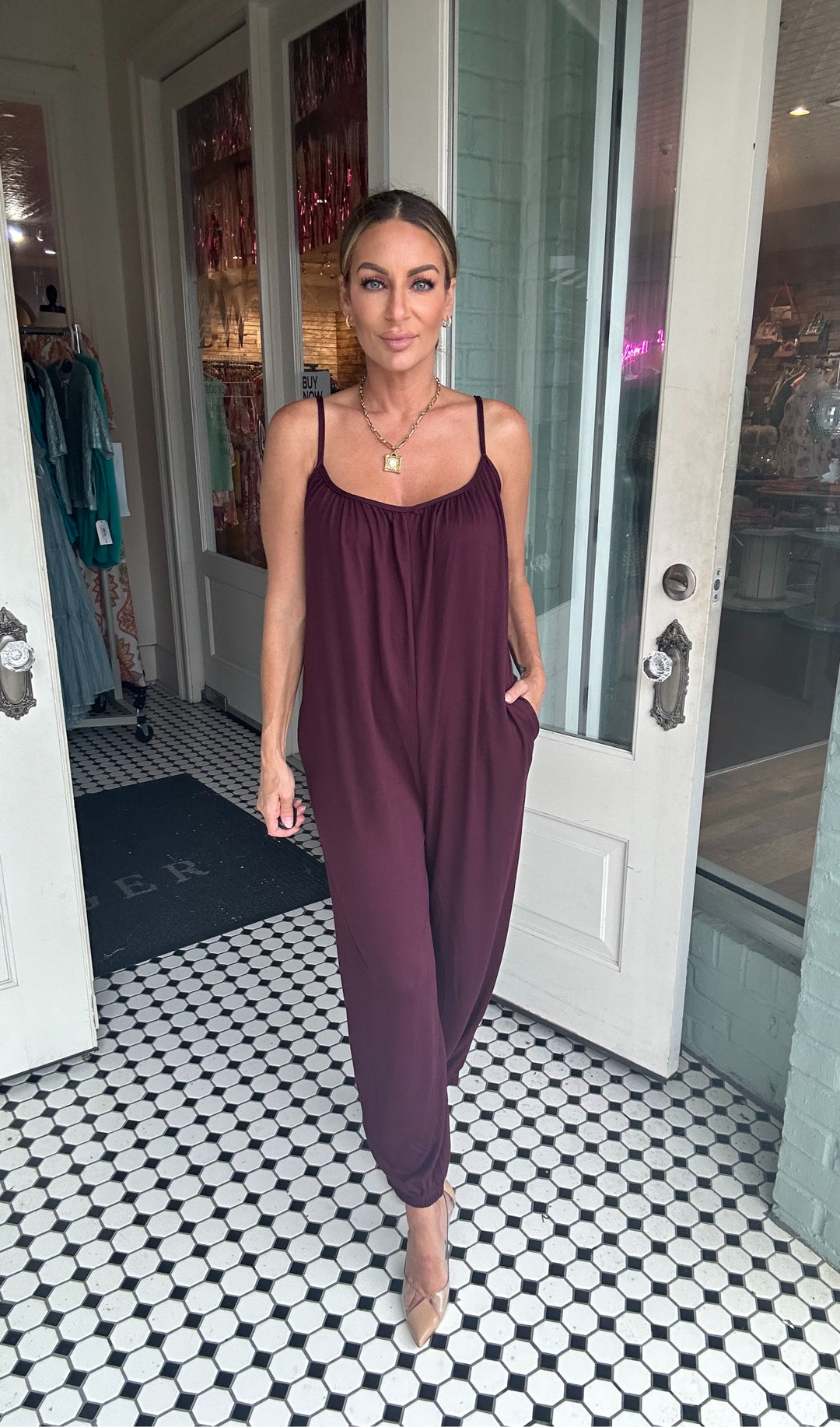 Hope Spaghetti Strap Jogger Jumpsuit-Jumpsuits-Capella Apparel-Shop with Bloom West Boutique, Women's Fashion Boutique, Located in Houma, Louisiana