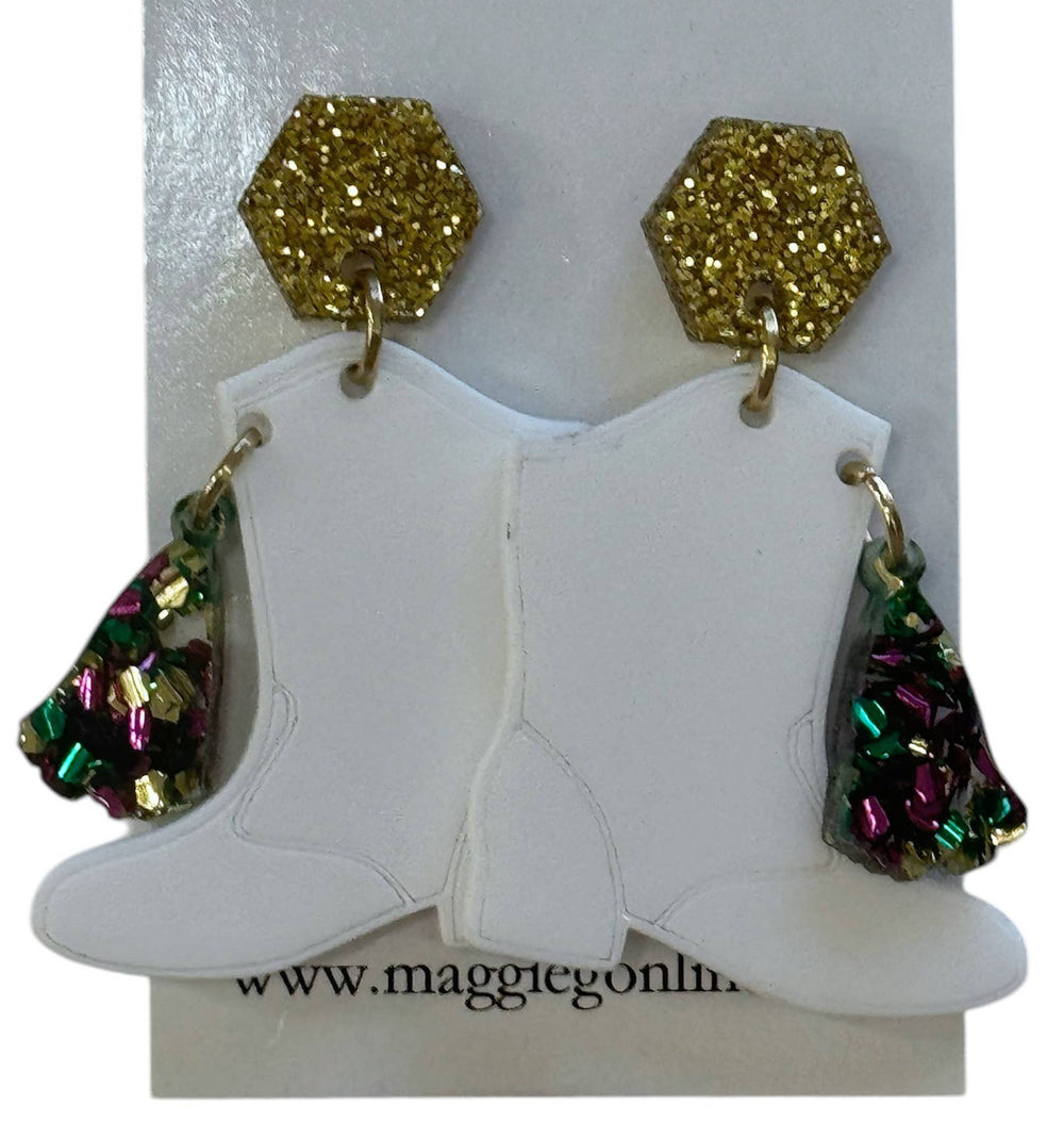 Mardi Gras Marching Boot Earrings-Earrings-Maggie G-Shop with Bloom West Boutique, Women's Fashion Boutique, Located in Houma, Louisiana