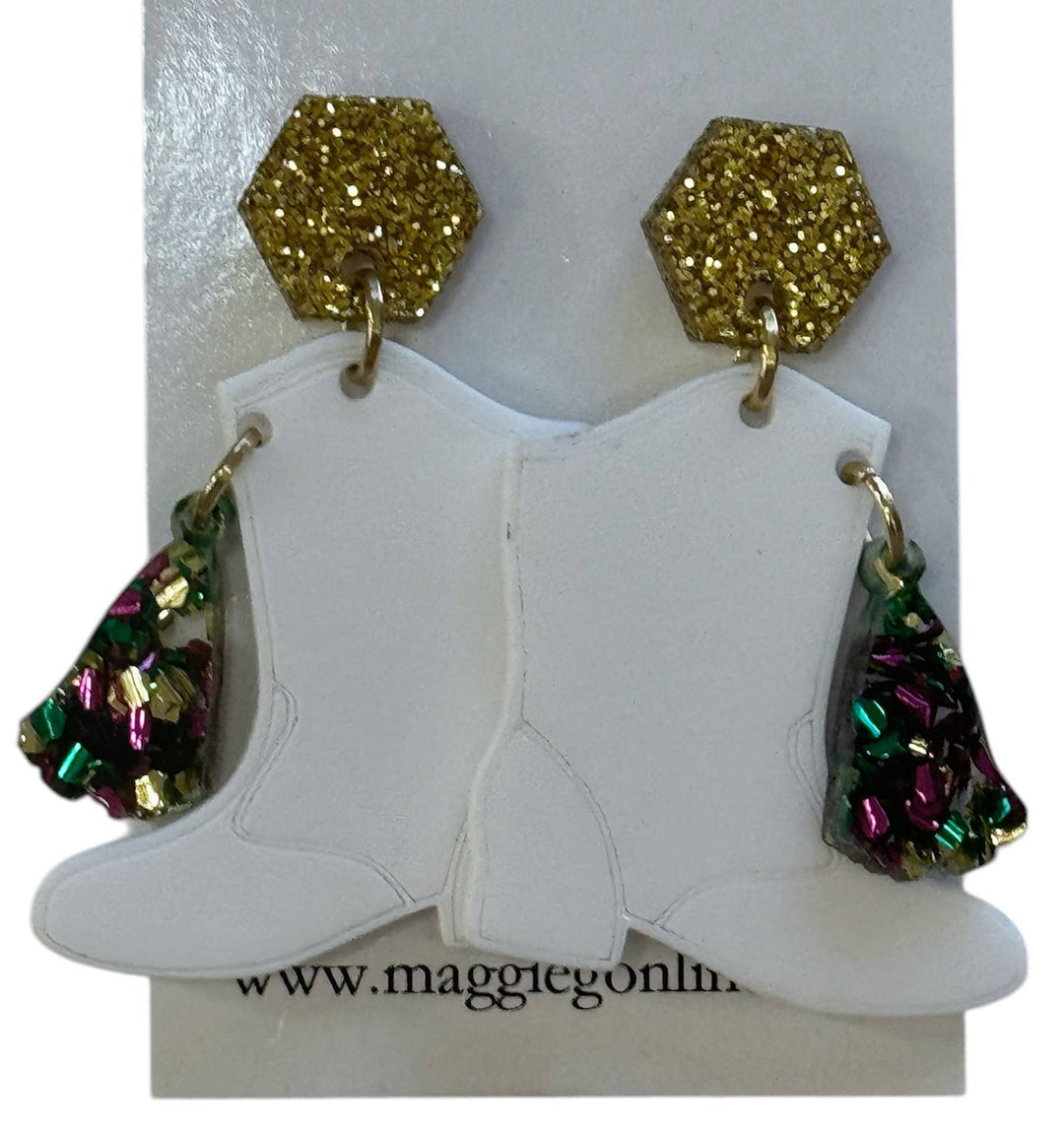 Mardi Gras Marching Boot Earrings-Earrings-Maggie G-Shop with Bloom West Boutique, Women's Fashion Boutique, Located in Houma, Louisiana