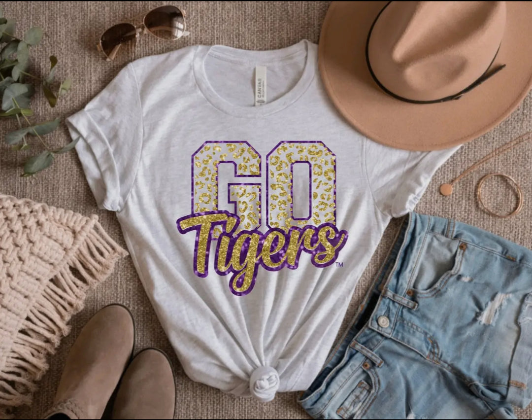 GO Tigers Glitter Tee-Graphic Tees-Geauxing Southern Boutique-Shop with Bloom West Boutique, Women's Fashion Boutique, Located in Houma, Louisiana