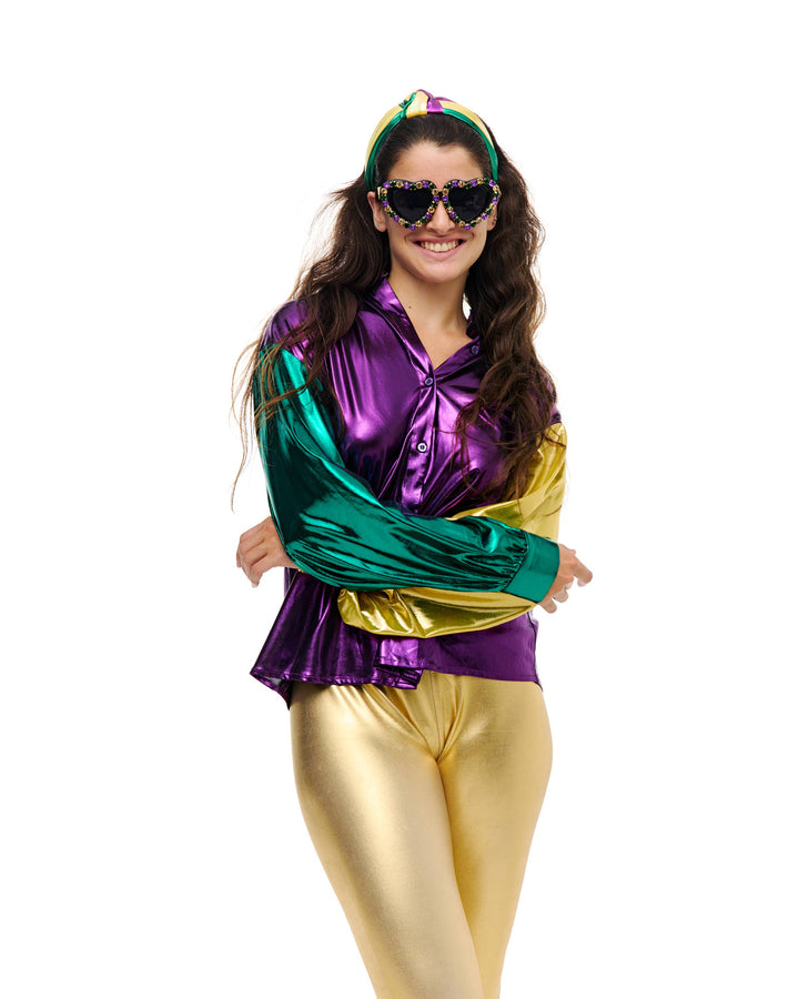 Mardi Gras metallic button down shirt-SongLily-Shop with Bloom West Boutique, Women's Fashion Boutique, Located in Houma, Louisiana