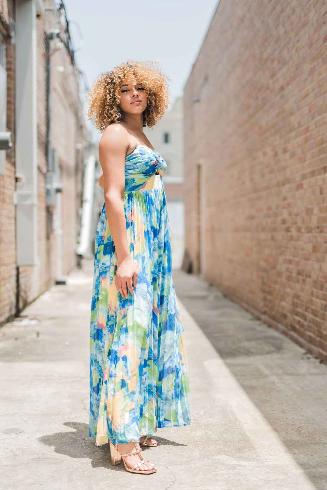 Nyla Printed Woven Jumpsuit Blue/Green 100% polyester-Jumpsuits-Bloom West Boutique-Shop with Bloom West Boutique, Women's Fashion Boutique, Located in Houma, Louisiana