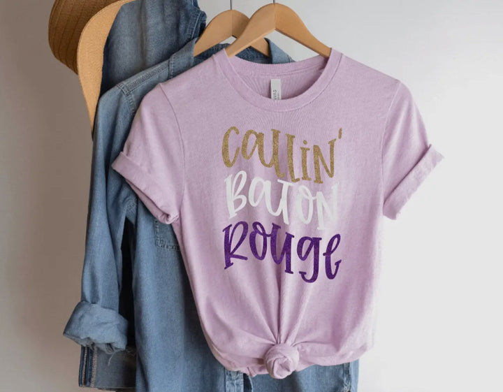 Callin Baton Rouge Glitter Shirt-Graphic Tees-Geauxing Southern Boutique-Shop with Bloom West Boutique, Women's Fashion Boutique, Located in Houma, Louisiana