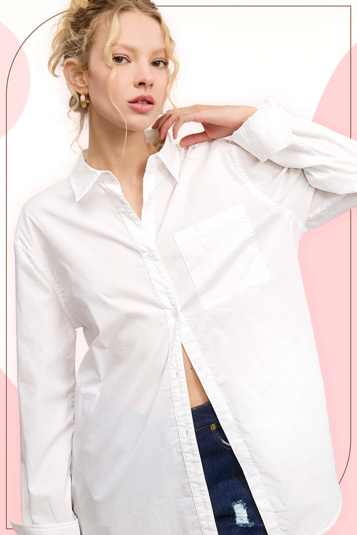 Classic Collared Button Down Poplin Shirt-Tops-La Miel-Shop with Bloom West Boutique, Women's Fashion Boutique, Located in Houma, Louisiana
