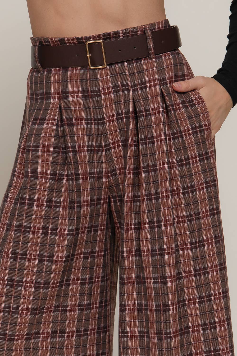 Beth Plaid Woven Wide Long Pants-Active Basic | Active USA-Shop with Bloom West Boutique, Women's Fashion Boutique, Located in Houma, Louisiana