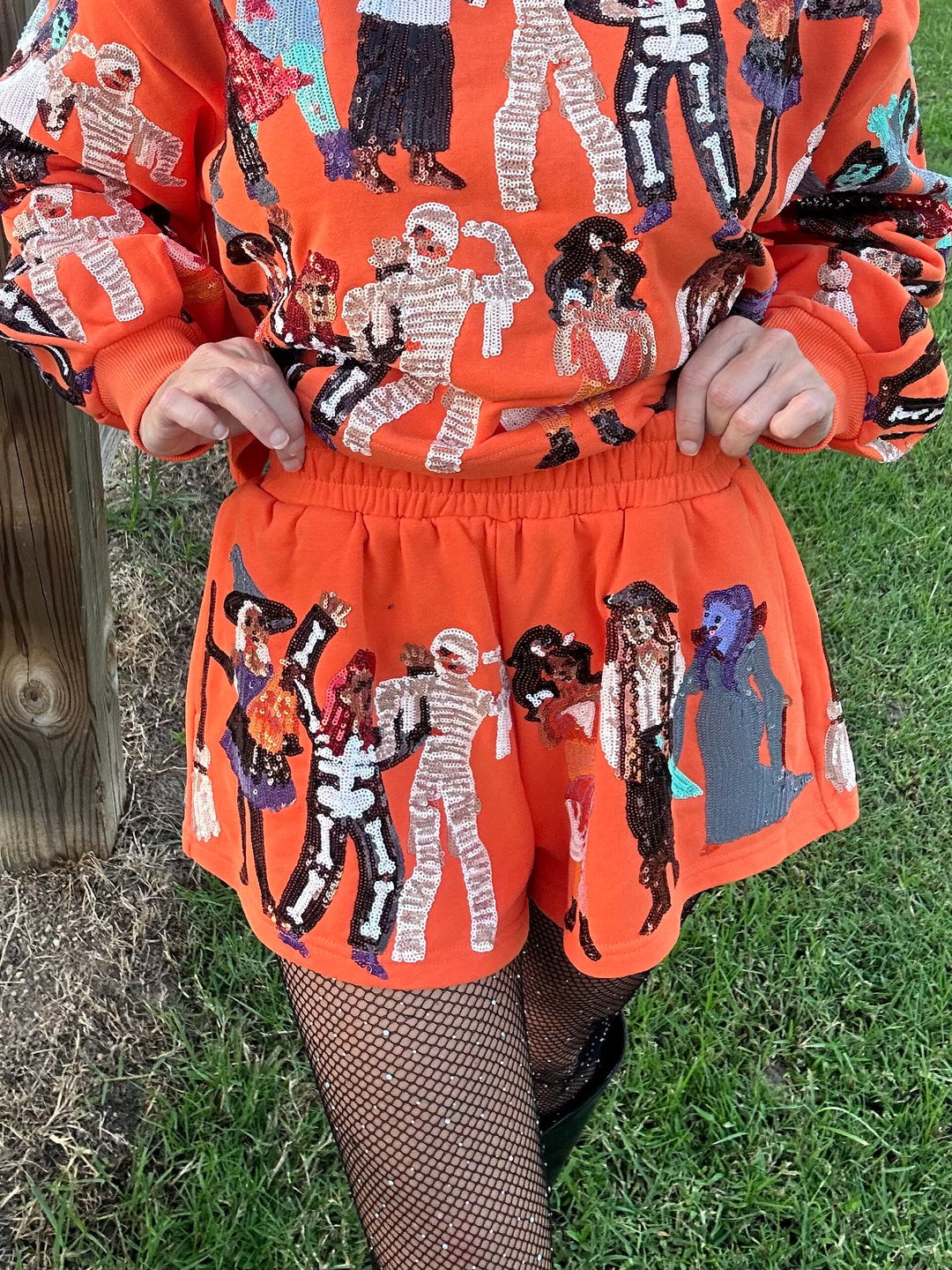 Queen of Sparkles Orange Spooky Dancers Shorts-Shorts-Queen Of Sparkles-Shop with Bloom West Boutique, Women's Fashion Boutique, Located in Houma, Louisiana