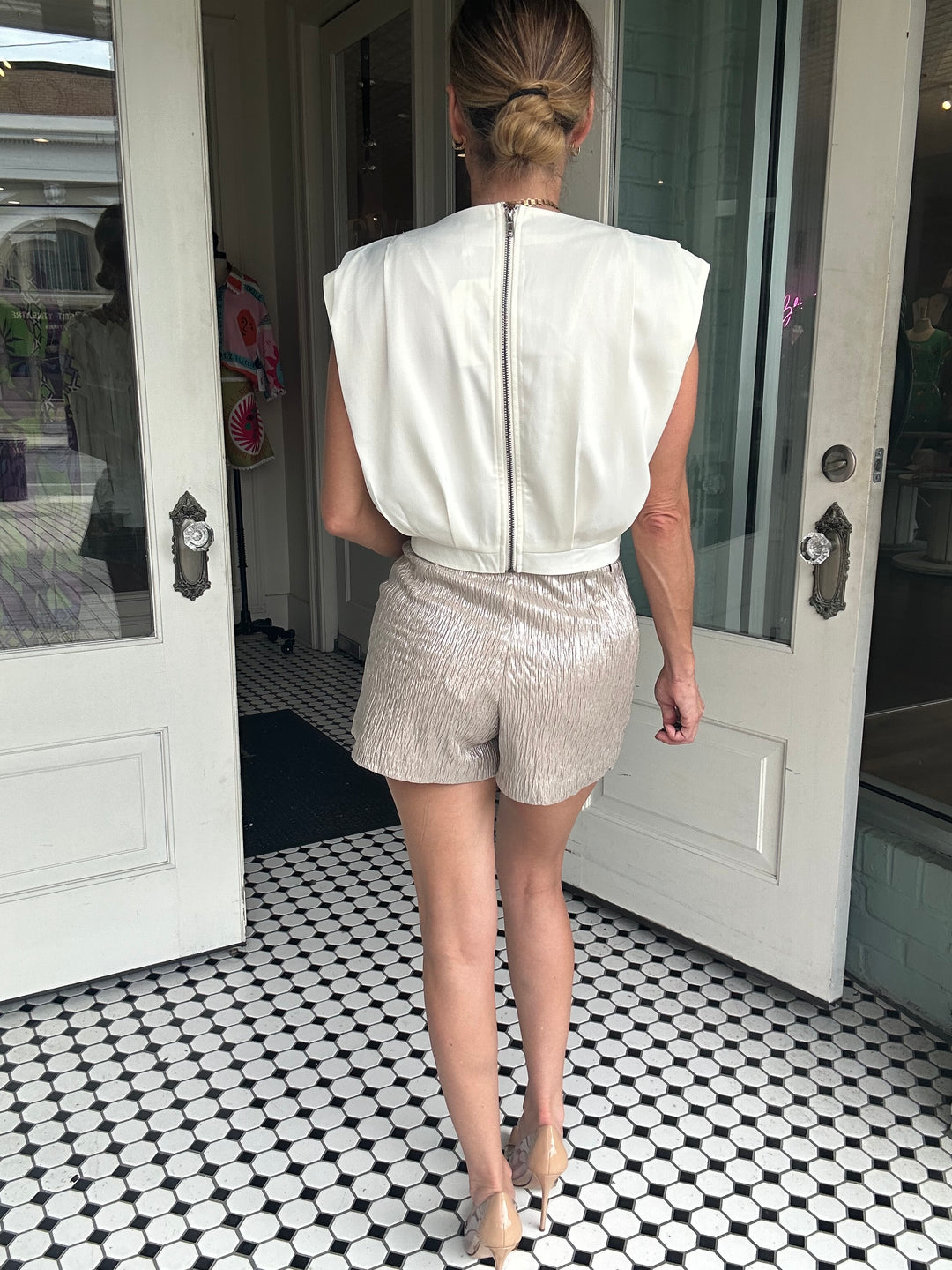 Kya High-Waisted Textured Shorts-Shorts-Glam-Shop with Bloom West Boutique, Women's Fashion Boutique, Located in Houma, Louisiana