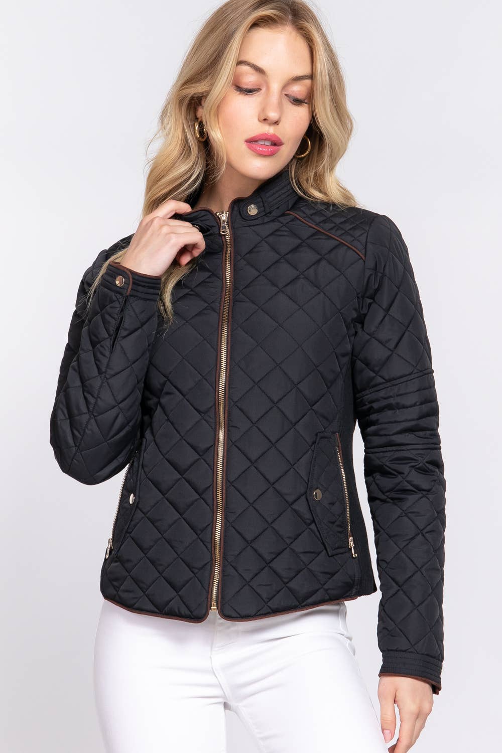 Rib Quilted Jacket-Jackets-Active Basic | Active USA-Shop with Bloom West Boutique, Women's Fashion Boutique, Located in Houma, Louisiana