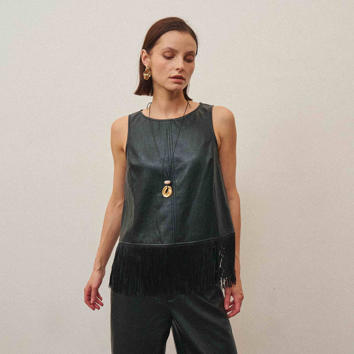 AS3778 Fringe vegan leather top &amp; pants set-Able-Shop with Bloom West Boutique, Women&