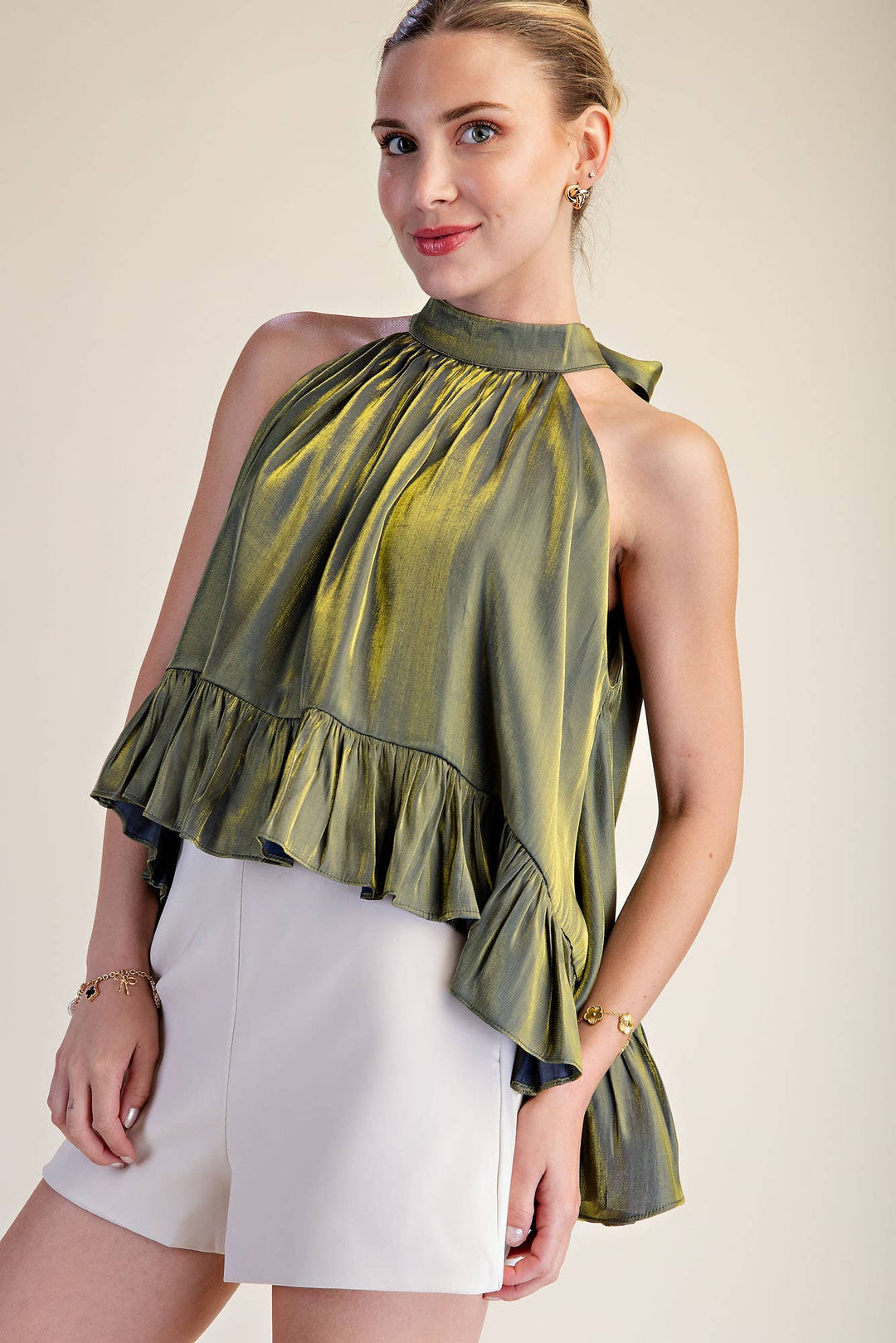 Ruffle Halter Top With Back Neck Tie-Glam-Shop with Bloom West Boutique, Women&