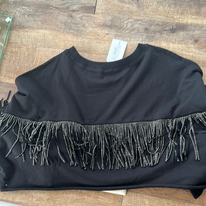 Sequin Game Day Patch Fringed Sweatshirt Black-Graphic Sweaters-Peach Love-Shop with Bloom West Boutique, Women's Fashion Boutique, Located in Houma, Louisiana