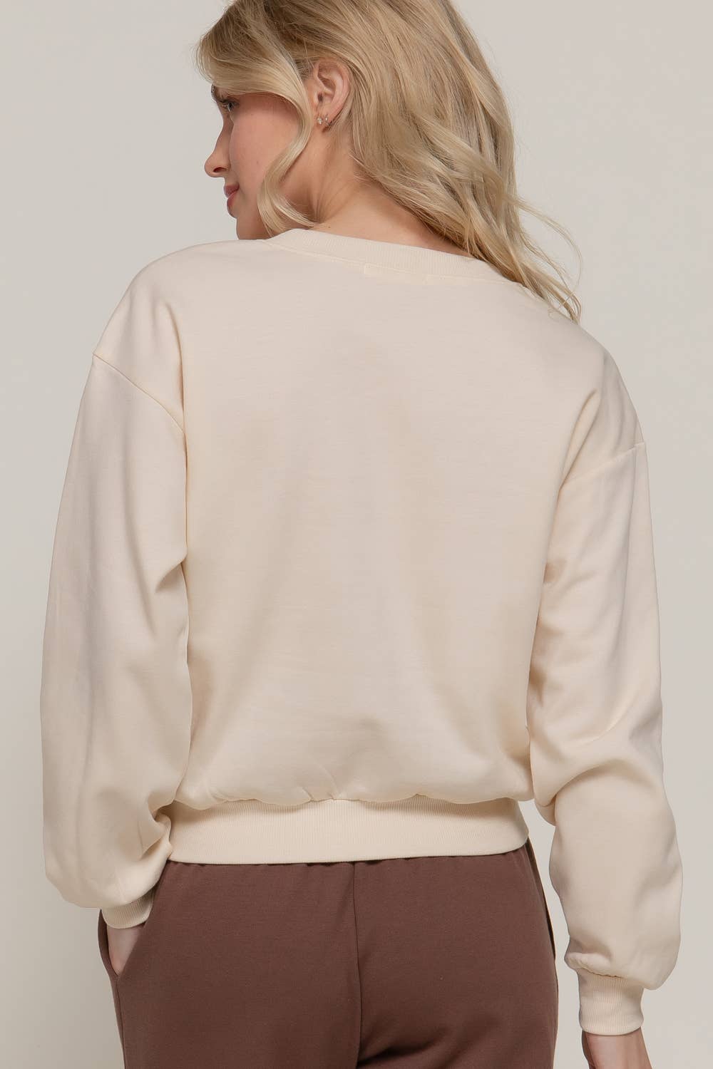 Round Neck Crop SweatShirt beige-Sweaters-Active Basic | Active USA-Shop with Bloom West Boutique, Women's Fashion Boutique, Located in Houma, Louisiana