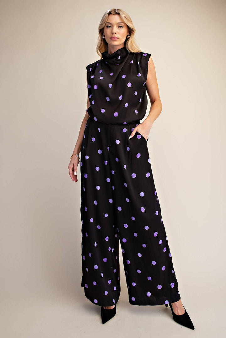 Cowl Mock Neck Pleats Shoulder Sleeveless Top Polka Dot-Glam-Shop with Bloom West Boutique, Women&