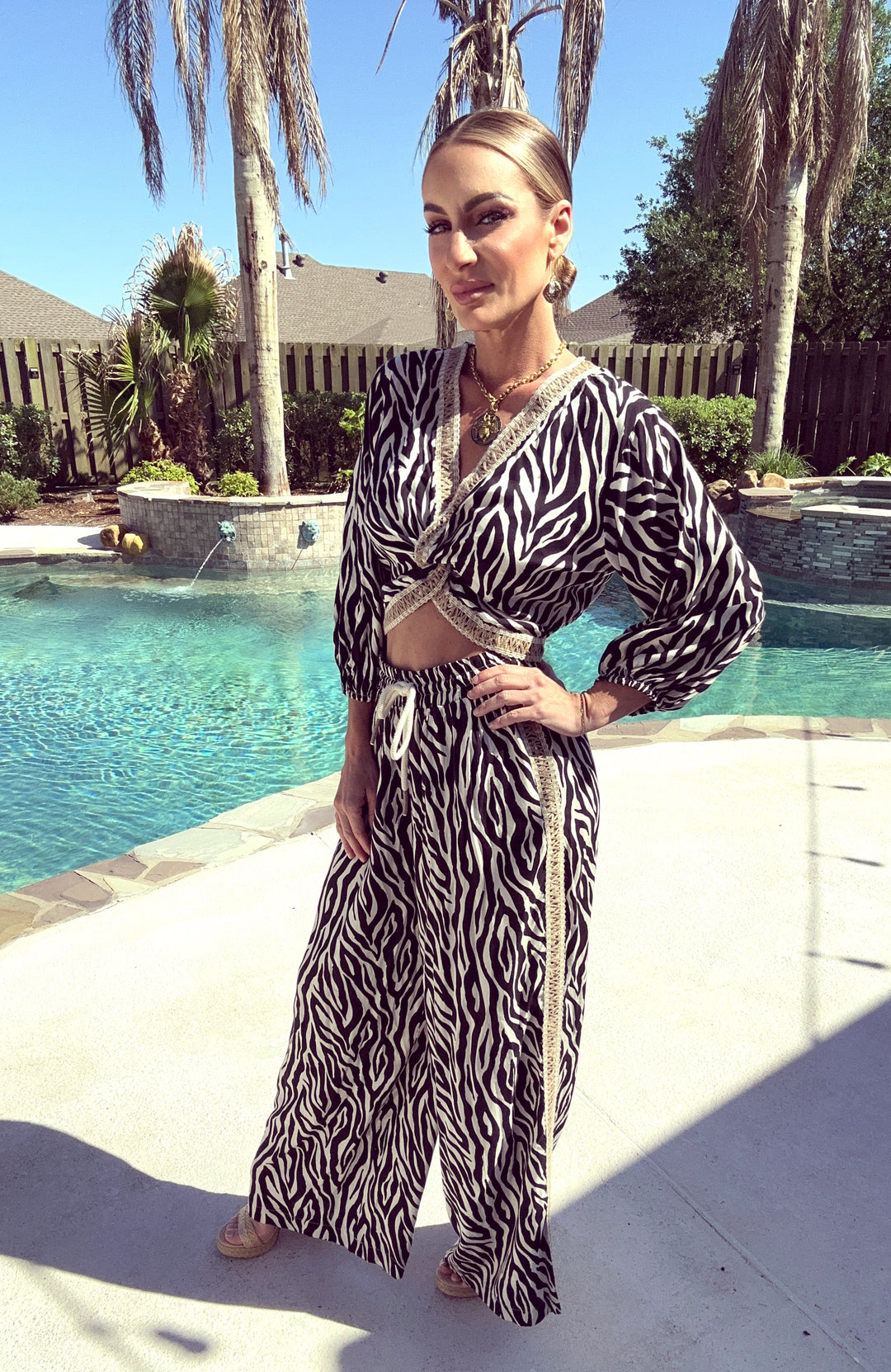 Vintage Havana Animal Print Twist Top and Matching Pants-Two Piece Set-Vintage Havana-Shop with Bloom West Boutique, Women's Fashion Boutique, Located in Houma, Louisiana