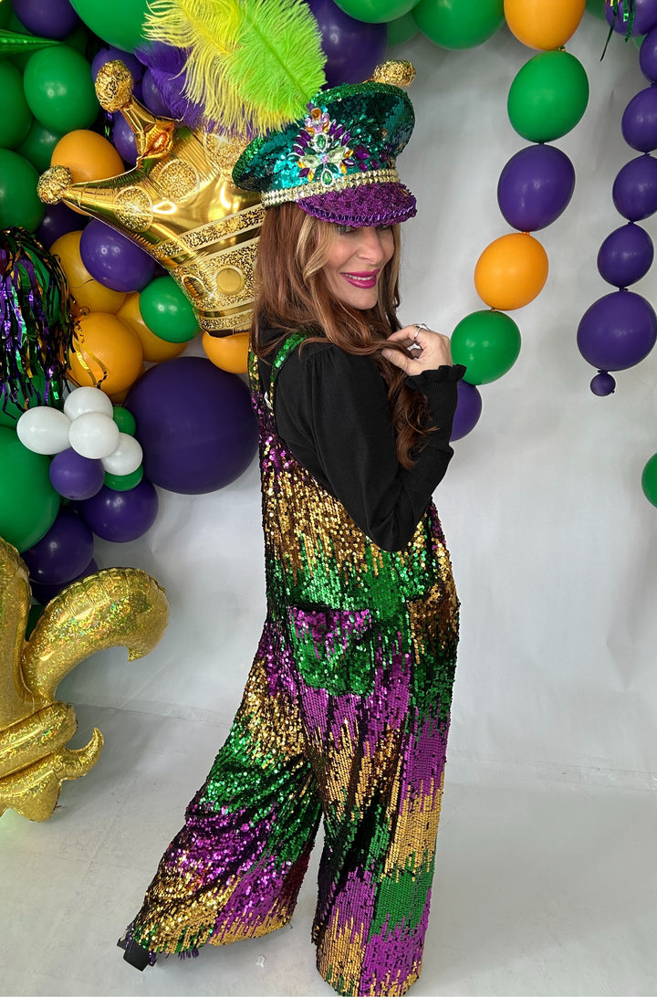 Mardi Gras Color Block Overalls-Jumpsuits-Bibi-Shop with Bloom West Boutique, Women's Fashion Boutique, Located in Houma, Louisiana
