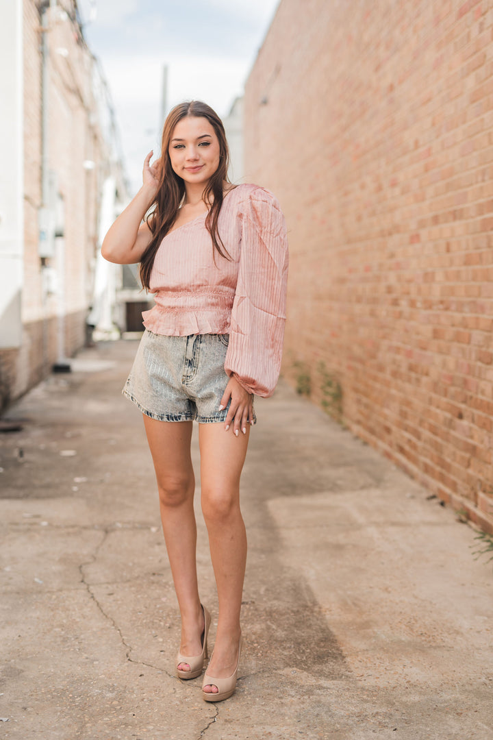 Taylor Sparkle And Shine Crystal Mini Stud Washed Denim Short-Shorts-Bloom West Boutique-Shop with Bloom West Boutique, Women's Fashion Boutique, Located in Houma, Louisiana