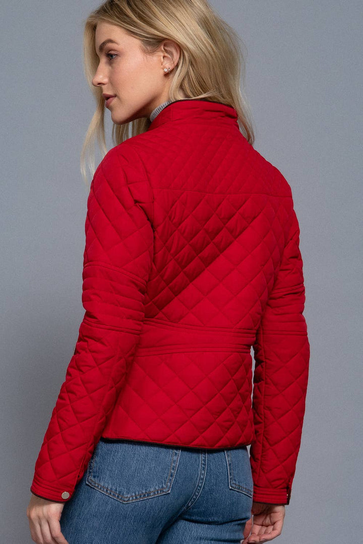 Suede Piping Detail Rib Quilted Padding Jacket : OLV-olive oil / L-Active Basic | Active USA-Shop with Bloom West Boutique, Women's Fashion Boutique, Located in Houma, Louisiana