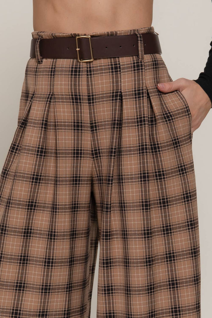 Beth Plaid Woven Wide Long Pants-Active Basic | Active USA-Shop with Bloom West Boutique, Women's Fashion Boutique, Located in Houma, Louisiana