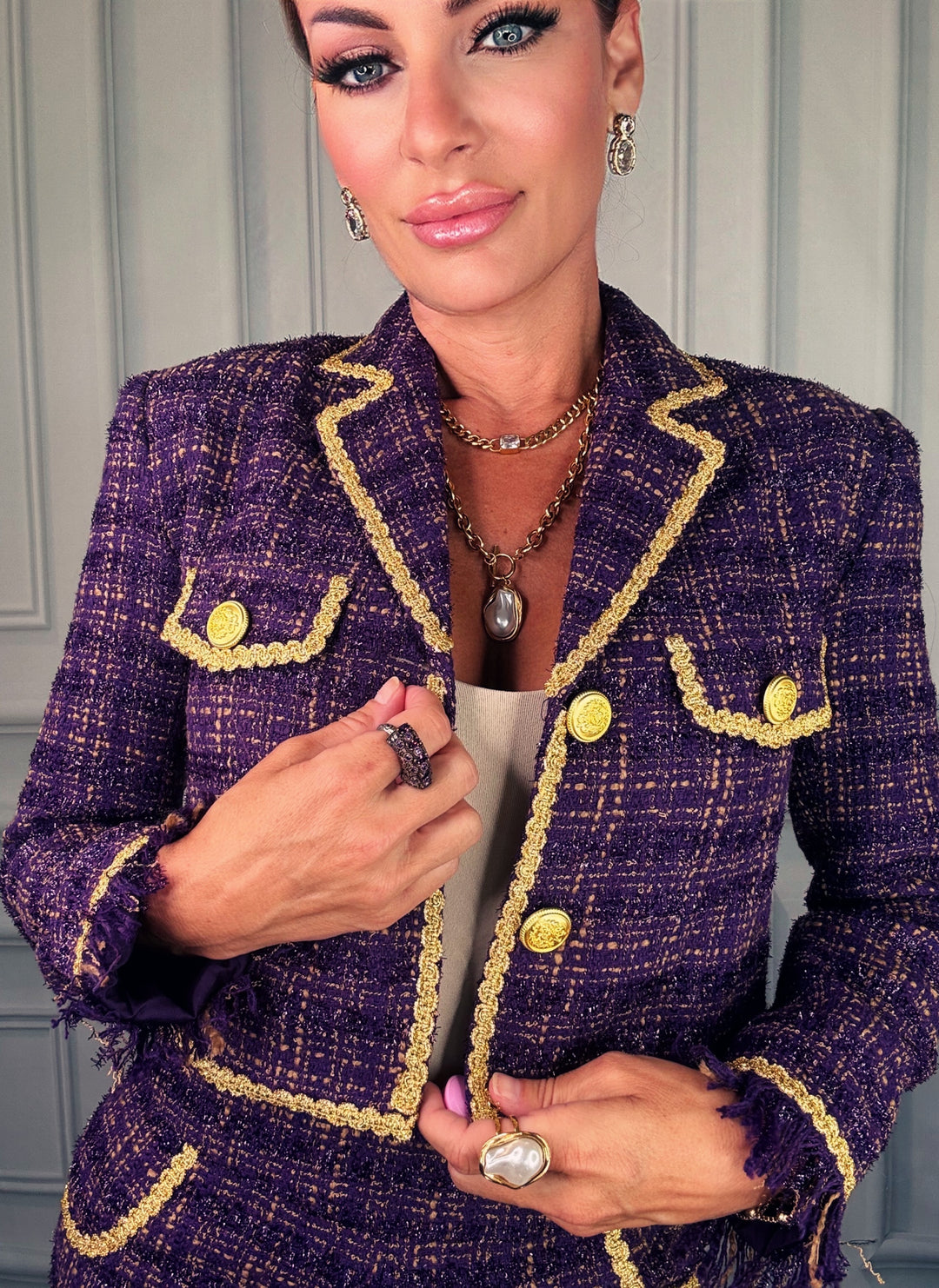 Crowned in Purple Tweed Jacket PRE-ORDER-Jackets-Love, Leslie-Shop with Bloom West Boutique, Women&