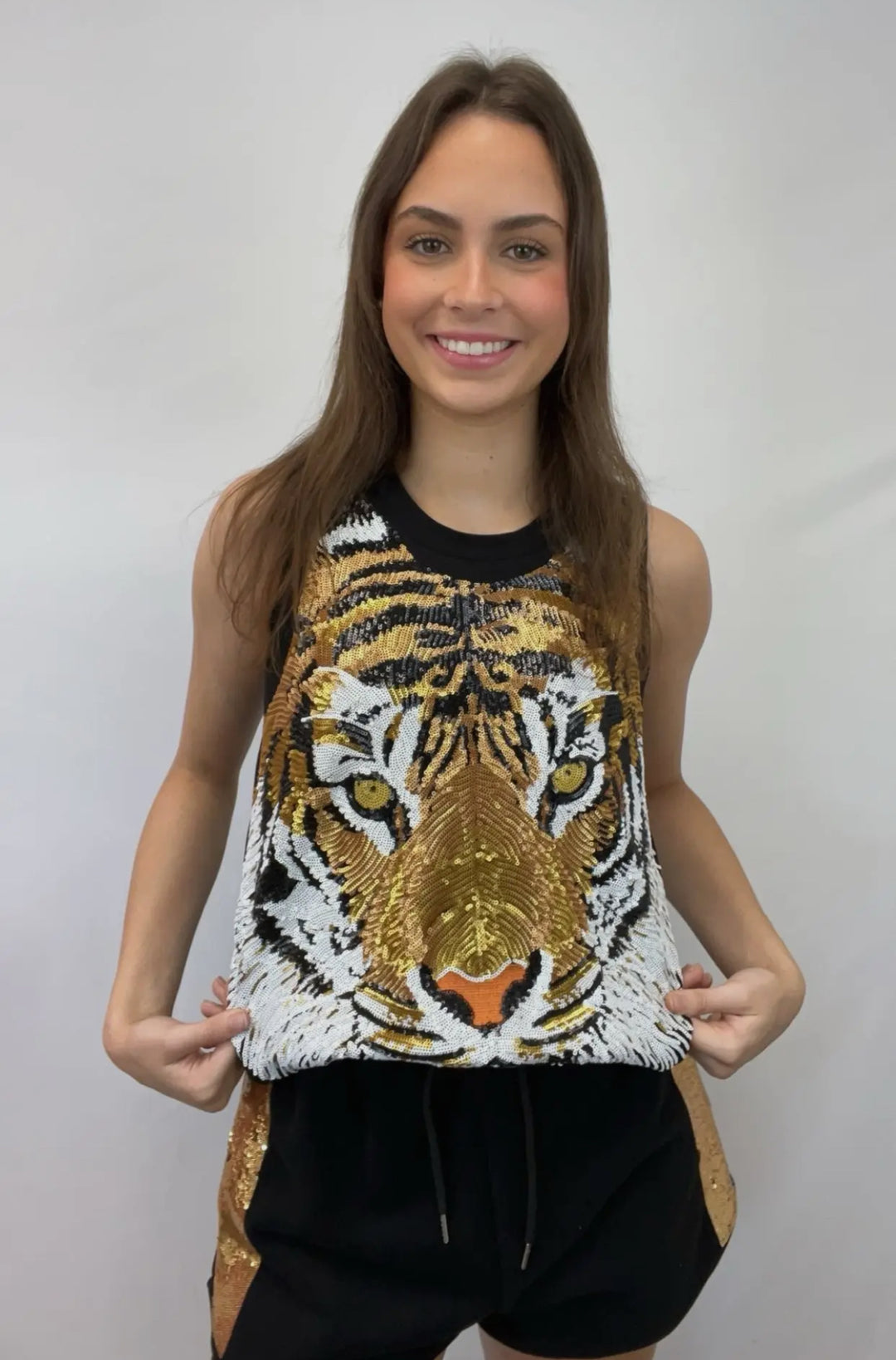 Tiger Face Women’s Sequin Tank-Graphic Tees-Bomb Designs-Shop with Bloom West Boutique, Women's Fashion Boutique, Located in Houma, Louisiana