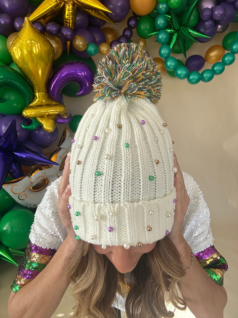 Mardi Gras Pearl Beanie Hat-Hats-songlily-Shop with Bloom West Boutique, Women's Fashion Boutique, Located in Houma, Louisiana