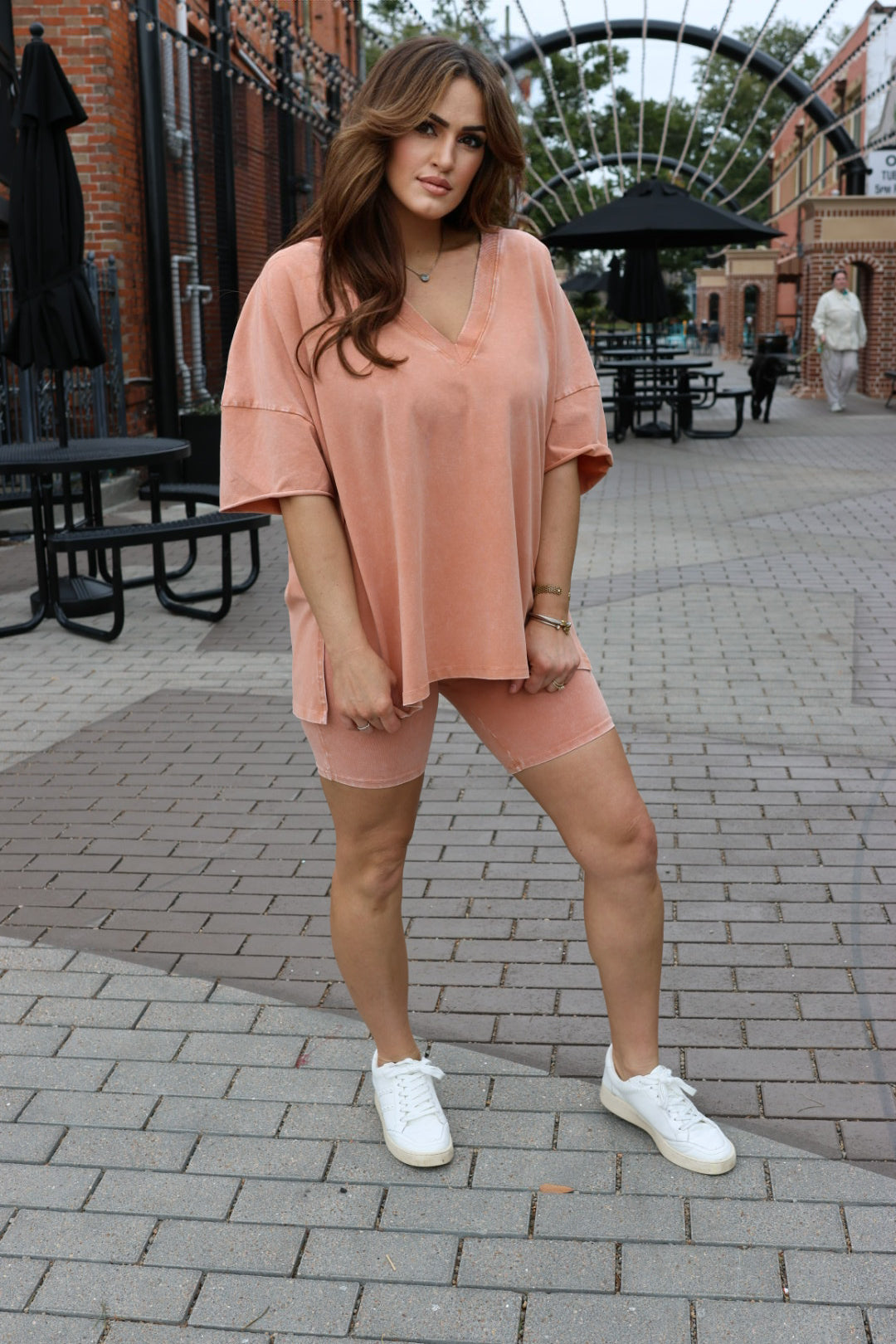 Annistyn Knit V-Neck Top With Basic Biker Shorts Dusty Rose-Shorts-Lalamia-Shop with Bloom West Boutique, Women's Fashion Boutique, Located in Houma, Louisiana