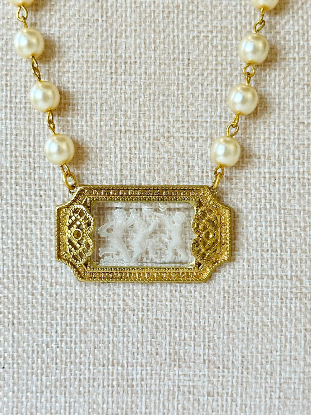 Erin Knight Design Vintage Glass Intaglio Pearl Necklace-Necklaces-Erin Knight Designs-Shop with Bloom West Boutique, Women's Fashion Boutique, Located in Houma, Louisiana