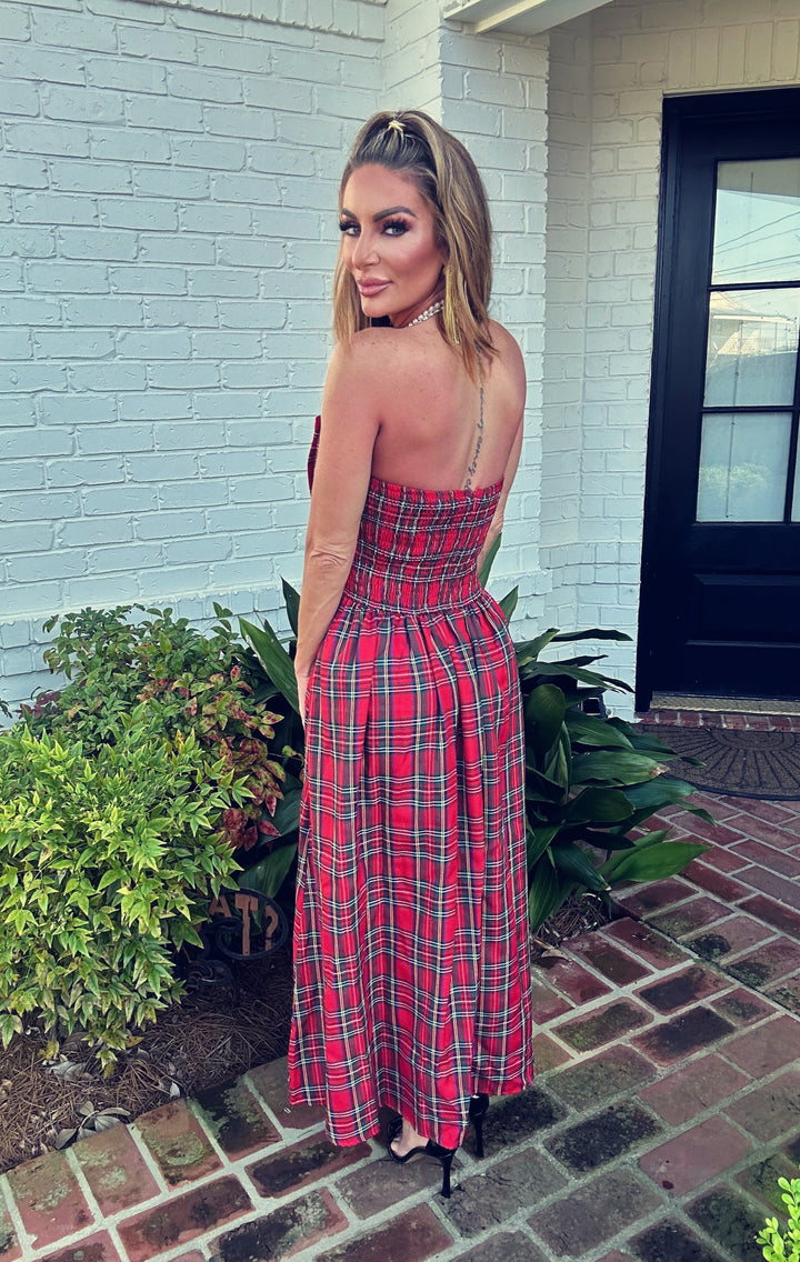 Timothy Red Holiday Plaid Maxi Dress-Maxi Dresses-Entro-Shop with Bloom West Boutique, Women's Fashion Boutique, Located in Houma, Louisiana