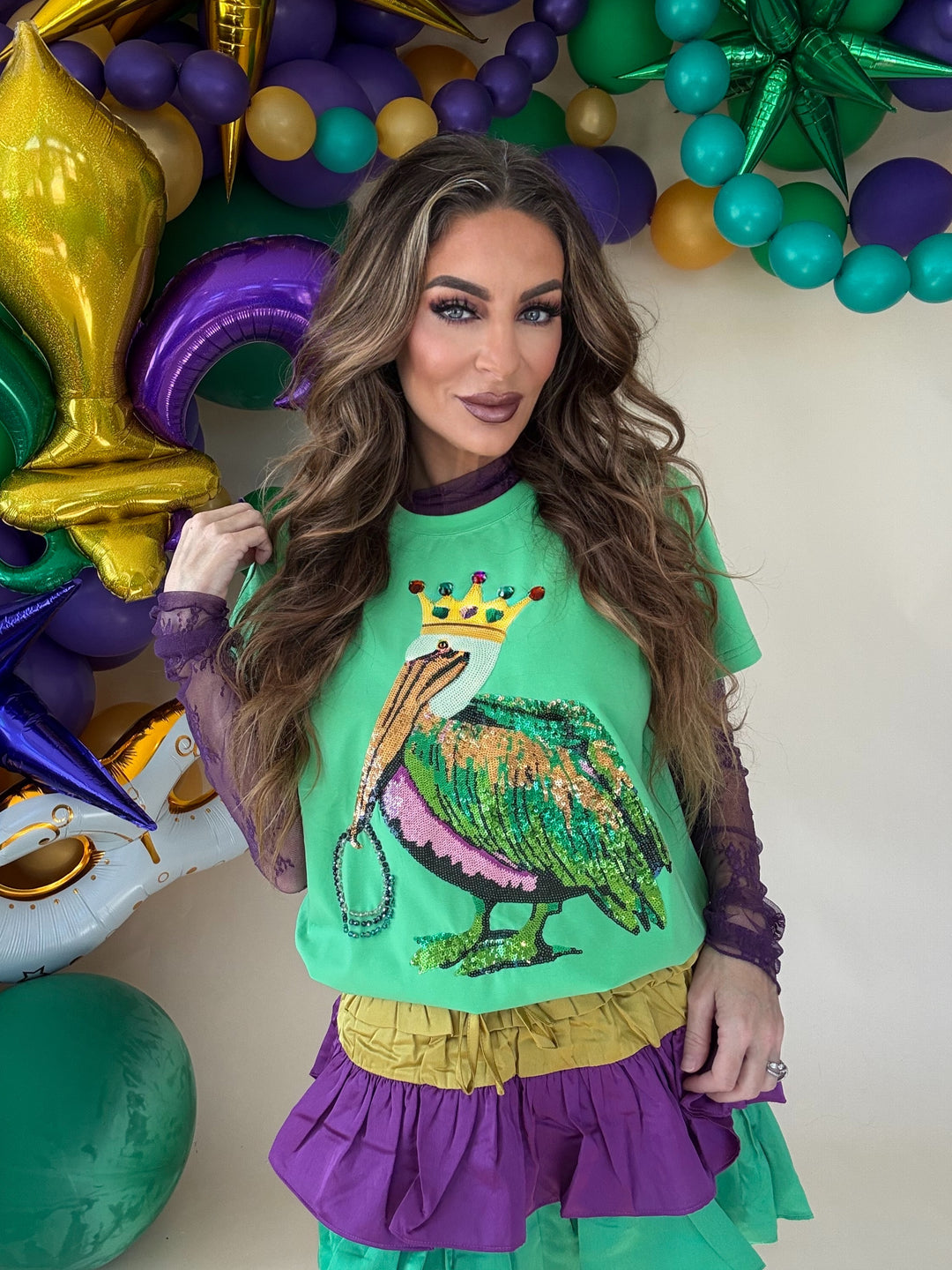 Pelican Mardi Gras Sequin Top-Graphic Tees-Bomb Designs-Shop with Bloom West Boutique, Women's Fashion Boutique, Located in Houma, Louisiana