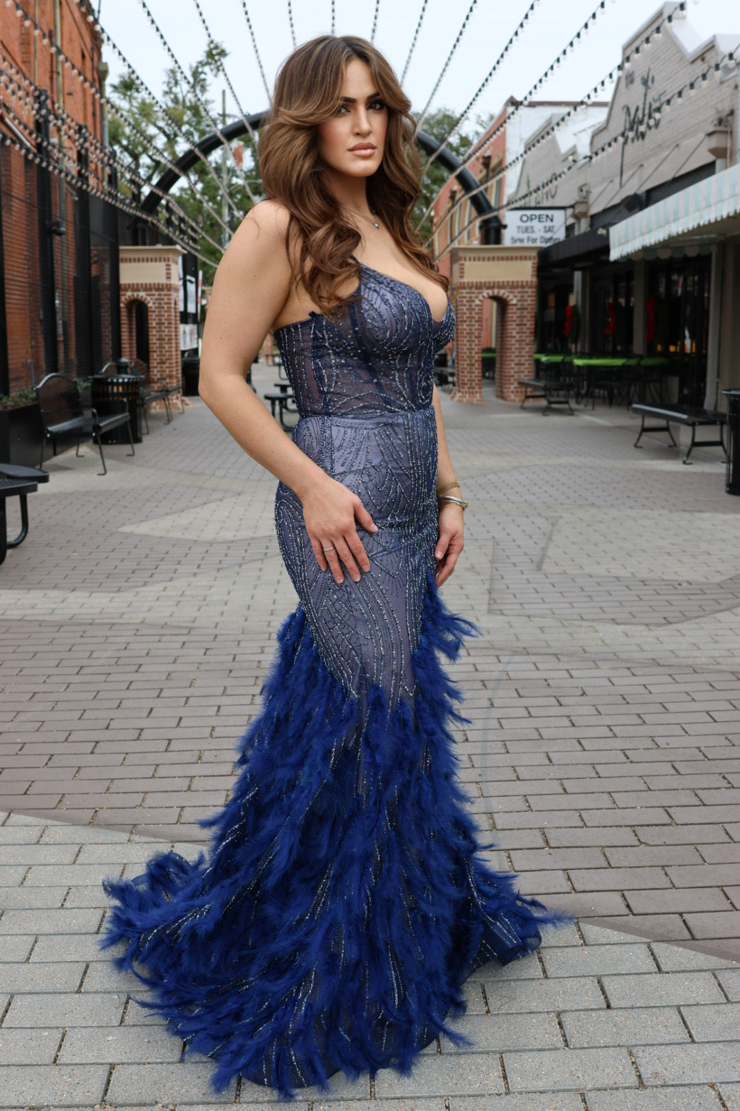 Katalia Embellished & Feathered Mermaid Gown-Formal Gowns-17 young dress-Shop with Bloom West Boutique, Women's Fashion Boutique, Located in Houma, Louisiana