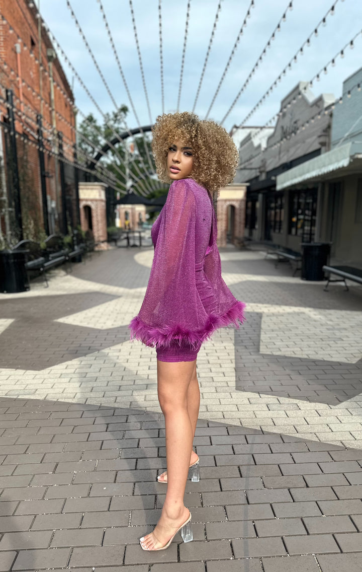 Nixie Glittered Bell Sleeve Mini Dress-Mini Dresses-symphony-Shop with Bloom West Boutique, Women's Fashion Boutique, Located in Houma, Louisiana