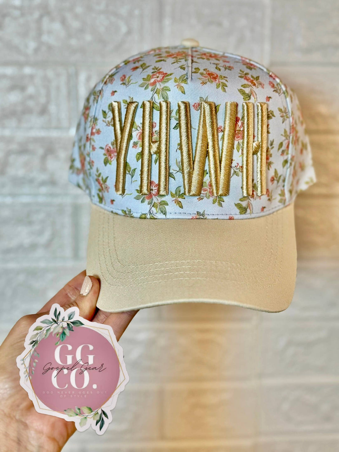 Floral YHWH Puff Embroidered Hat-Gospel Gear Co-Shop with Bloom West Boutique, Women's Fashion Boutique, Located in Houma, Louisiana