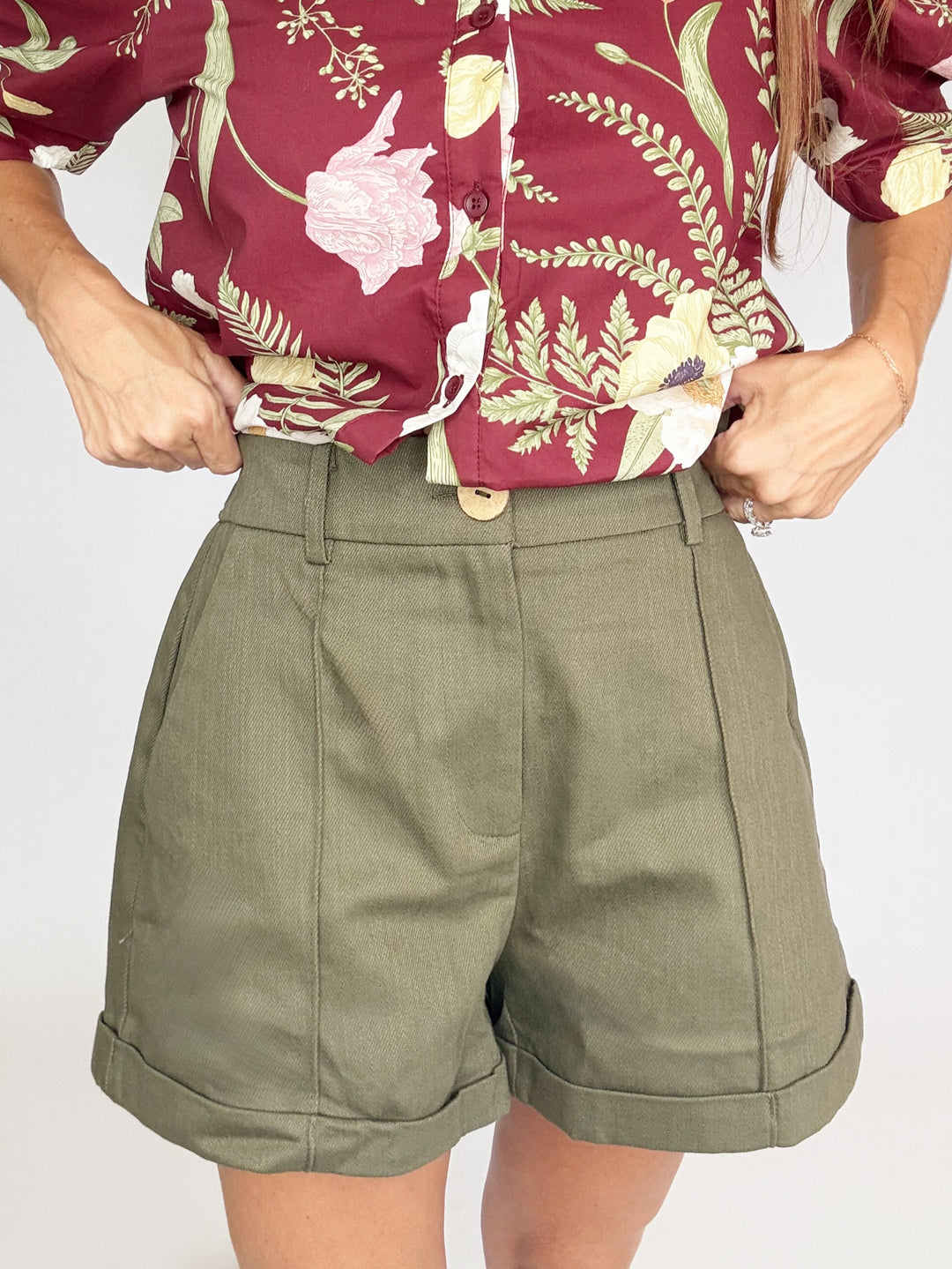 Margot Lane Shorts in Olive-Shorts-Entro-Shop with Bloom West Boutique, Women's Fashion Boutique, Located in Houma, Louisiana