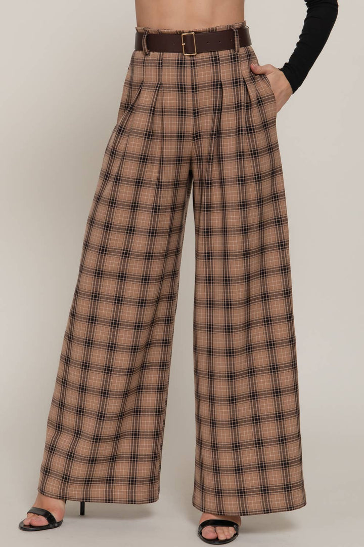 Beth Plaid Woven Wide Long Pants-Active Basic | Active USA-Shop with Bloom West Boutique, Women's Fashion Boutique, Located in Houma, Louisiana
