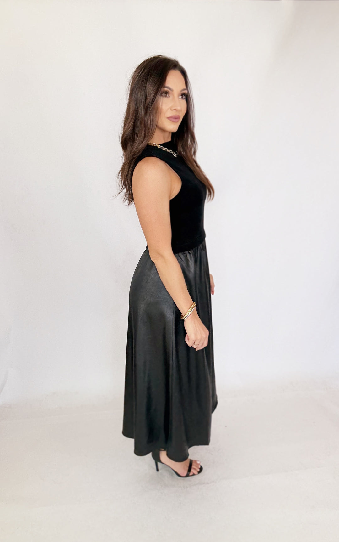 THML Sleeveless Mixed Media Maxi Dress-Dresses-THML-Shop with Bloom West Boutique, Women's Fashion Boutique, Located in Houma, Louisiana