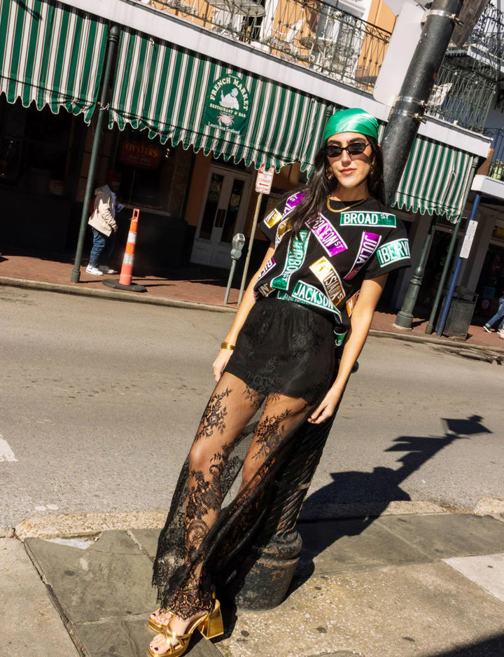 Queen Of Sparkles Black Nola Street Sign Tee-QOS Tops-Queen Of Sparkles-Shop with Bloom West Boutique, Women's Fashion Boutique, Located in Houma, Louisiana