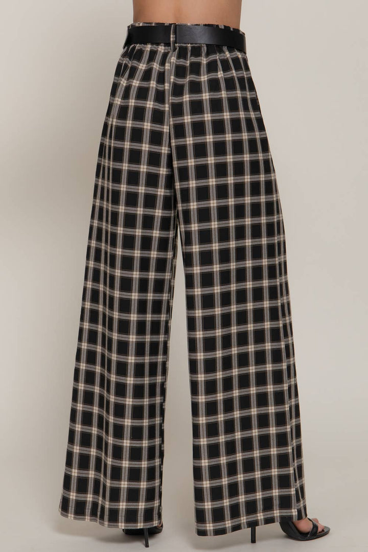 Beth Plaid Woven Wide Long Pants-Active Basic | Active USA-Shop with Bloom West Boutique, Women's Fashion Boutique, Located in Houma, Louisiana