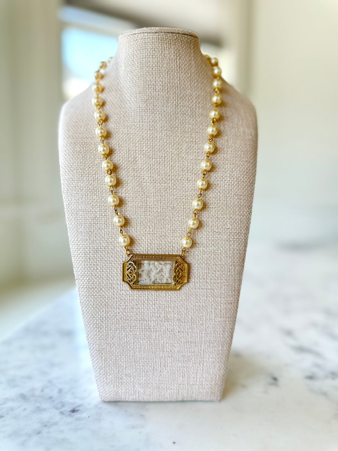 Erin Knight Design Vintage Glass Intaglio Pearl Necklace-Necklaces-Erin Knight Designs-Shop with Bloom West Boutique, Women's Fashion Boutique, Located in Houma, Louisiana