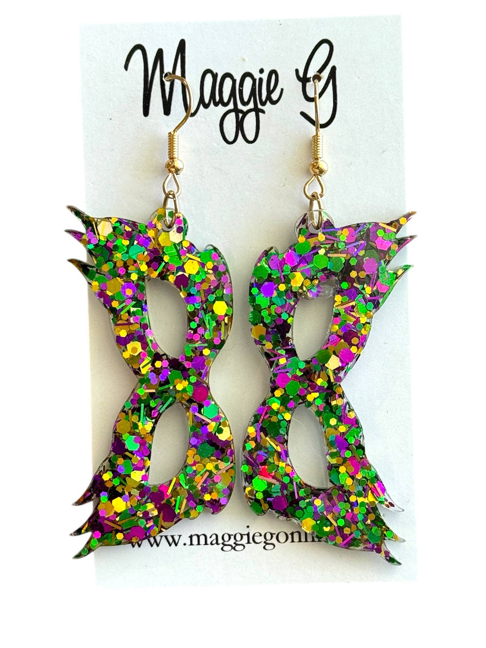 Mardi Gras Mask Glitter Earrings-Earrings-Maggie G-Shop with Bloom West Boutique, Women's Fashion Boutique, Located in Houma, Louisiana