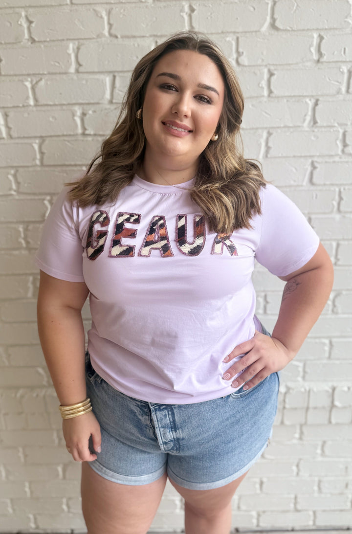 GEAUX Sequin Tiger Print T Shirt-Graphic Tees-Bloom West Boutique Custom-Shop with Bloom West Boutique, Women's Fashion Boutique, Located in Houma, Louisiana